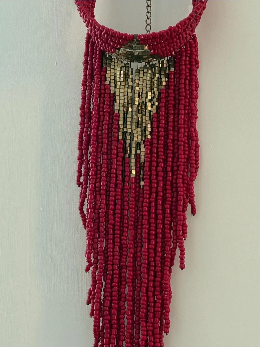 Beautiful Handmade Pink Beaded Fringe Statement Necklace - Designer Style